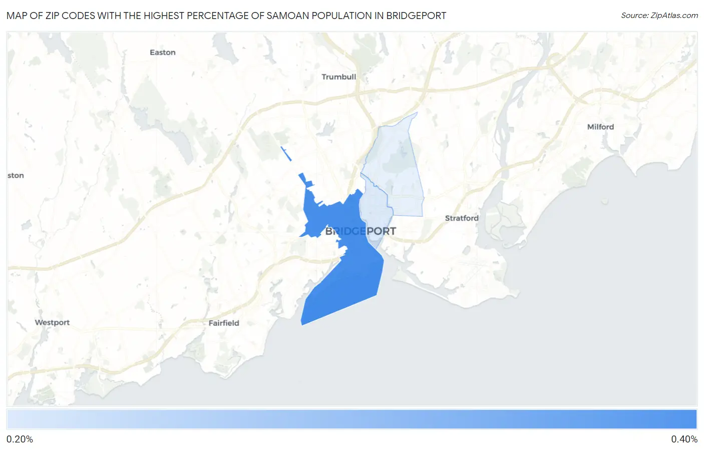 Zip Codes with the Highest Percentage of Samoan Population in Bridgeport Map