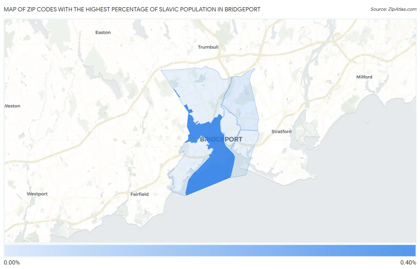 Zip Codes with the Highest Percentage of Slavic Population in Bridgeport Map