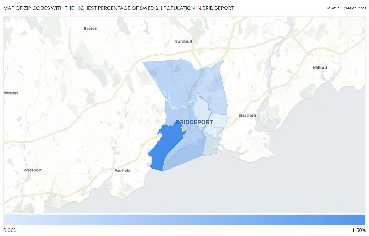 Zip Codes with the Highest Percentage of Swedish Population in Bridgeport Map