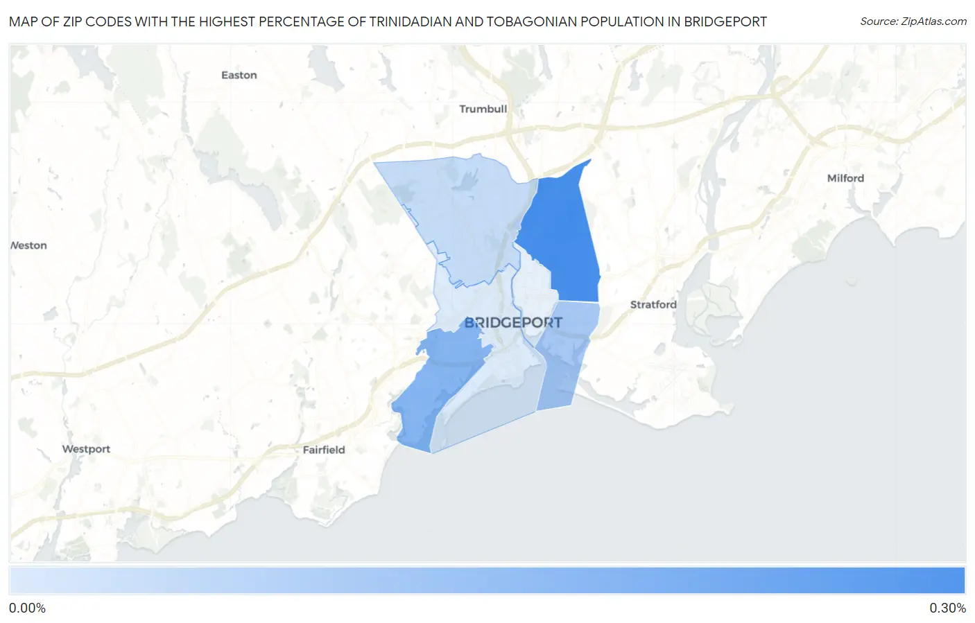 Zip Codes with the Highest Percentage of Trinidadian and Tobagonian Population in Bridgeport Map