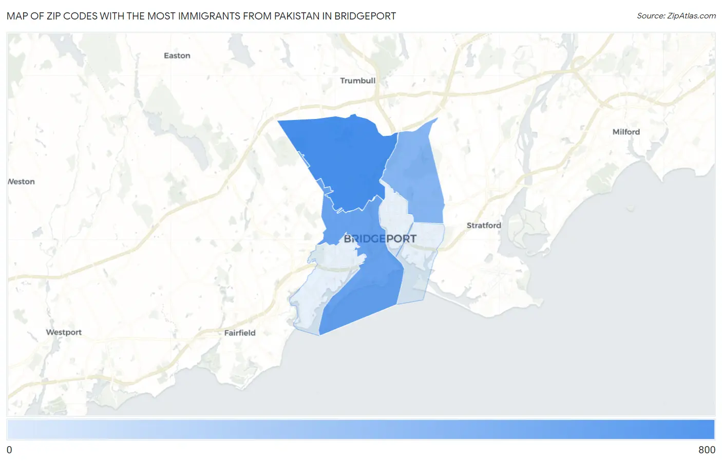 Zip Codes with the Most Immigrants from Pakistan in Bridgeport Map