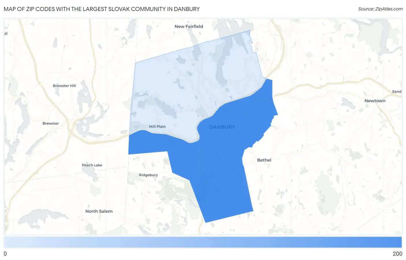 Zip Codes with the Largest Slovak Community in Danbury Map