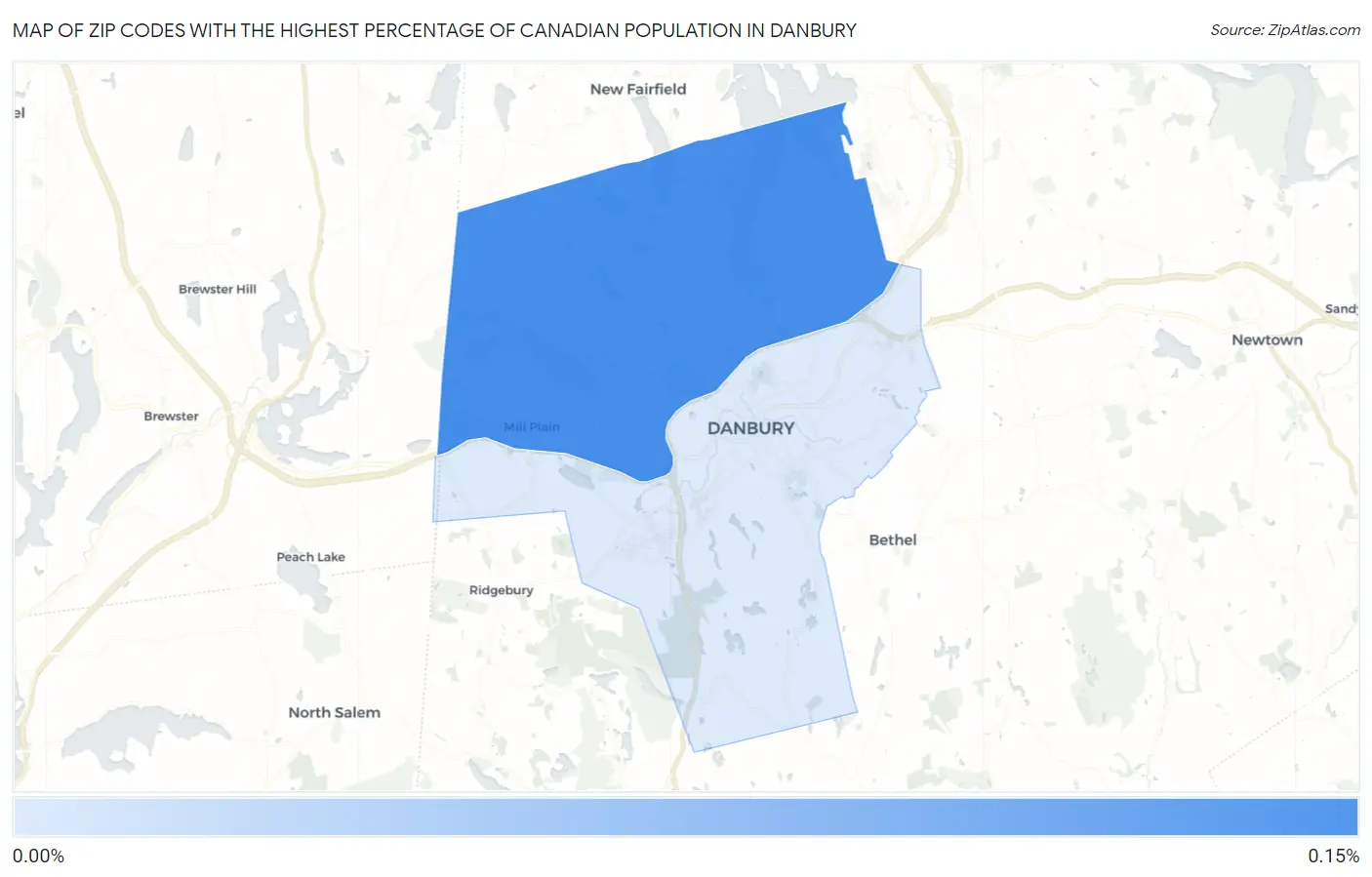 Zip Codes with the Highest Percentage of Canadian Population in Danbury Map