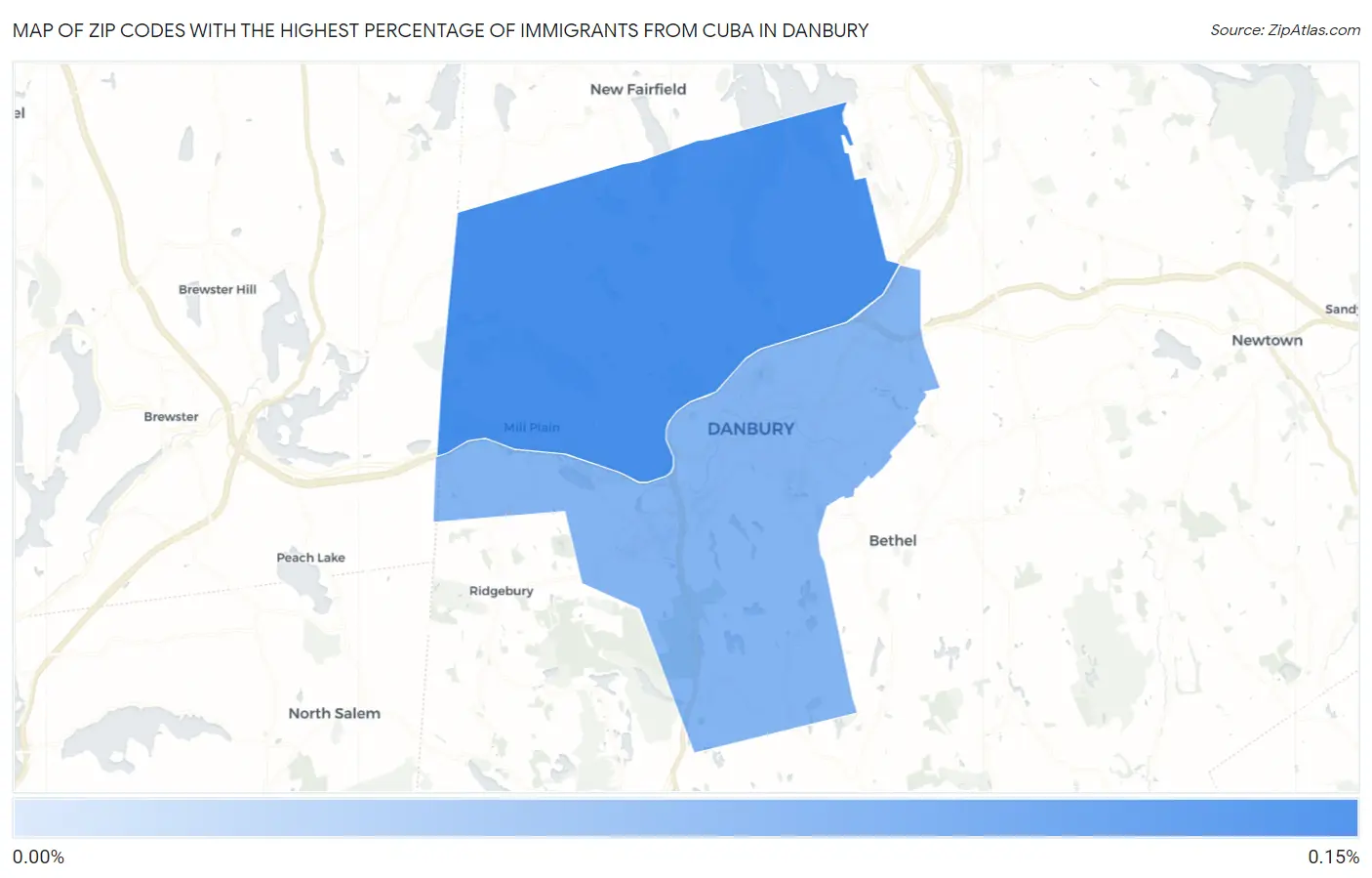 Zip Codes with the Highest Percentage of Immigrants from Cuba in Danbury Map