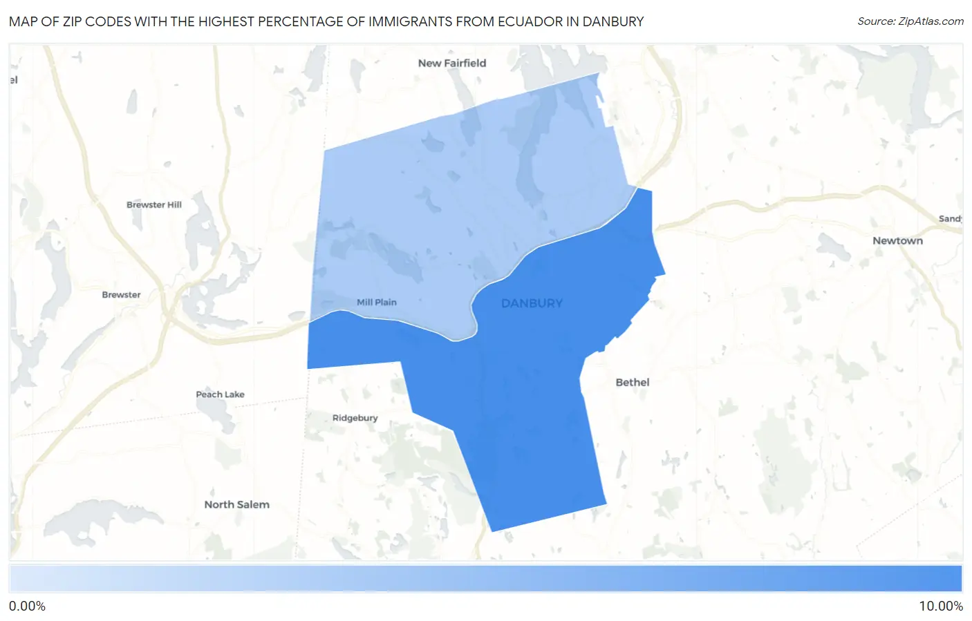 Zip Codes with the Highest Percentage of Immigrants from Ecuador in Danbury Map