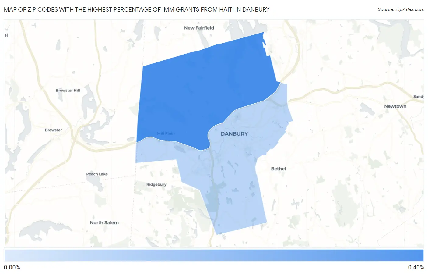 Zip Codes with the Highest Percentage of Immigrants from Haiti in Danbury Map