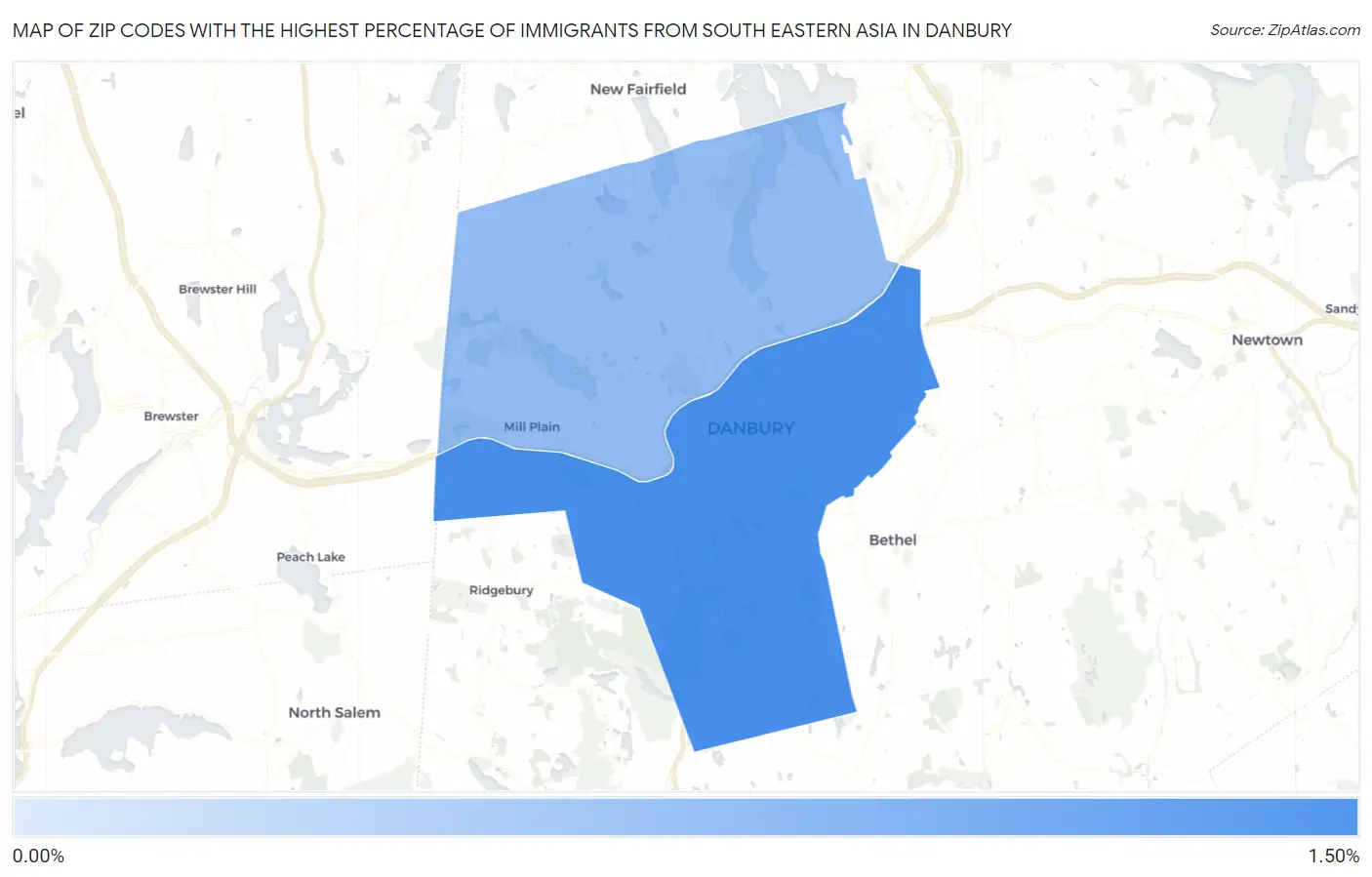 Zip Codes with the Highest Percentage of Immigrants from South Eastern Asia in Danbury Map