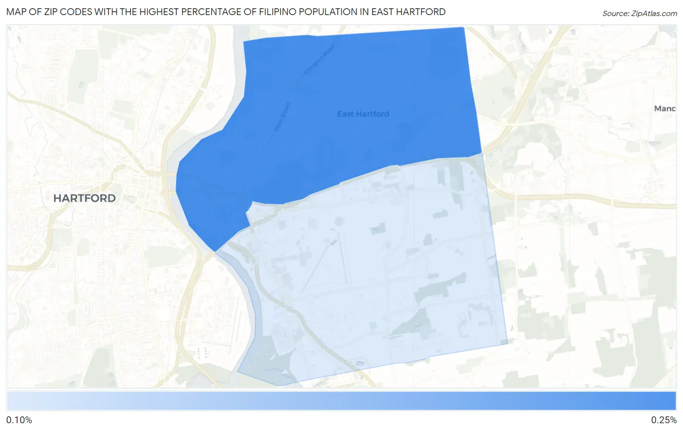 Zip Codes with the Highest Percentage of Filipino Population in East Hartford Map