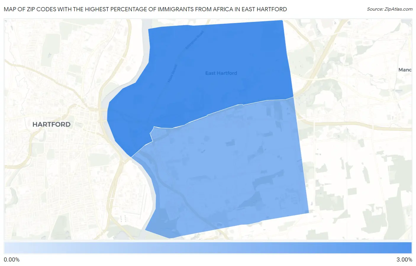 Zip Codes with the Highest Percentage of Immigrants from Africa in East Hartford Map