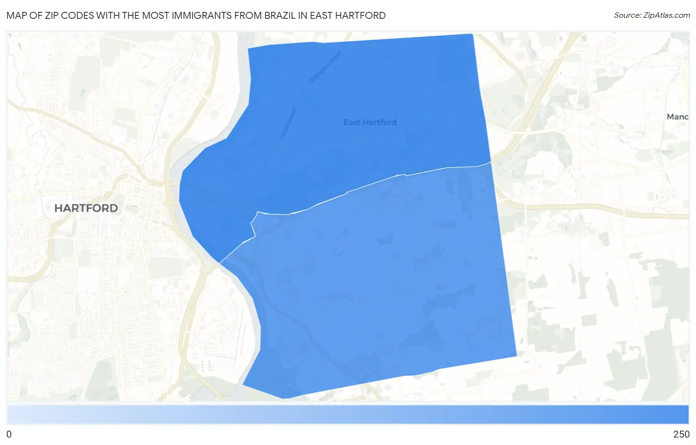 Zip Codes with the Most Immigrants from Brazil in East Hartford Map