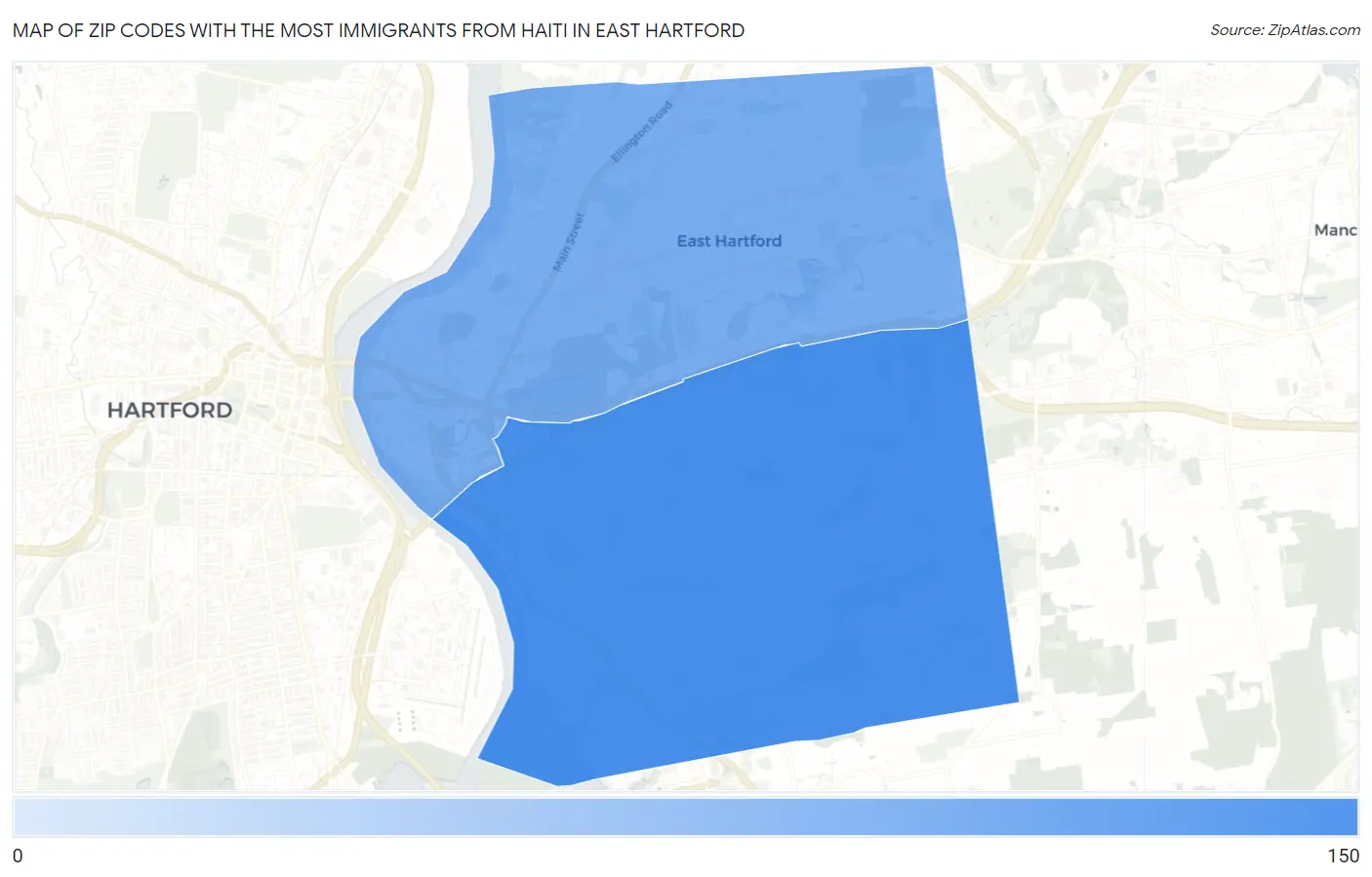 Zip Codes with the Most Immigrants from Haiti in East Hartford Map