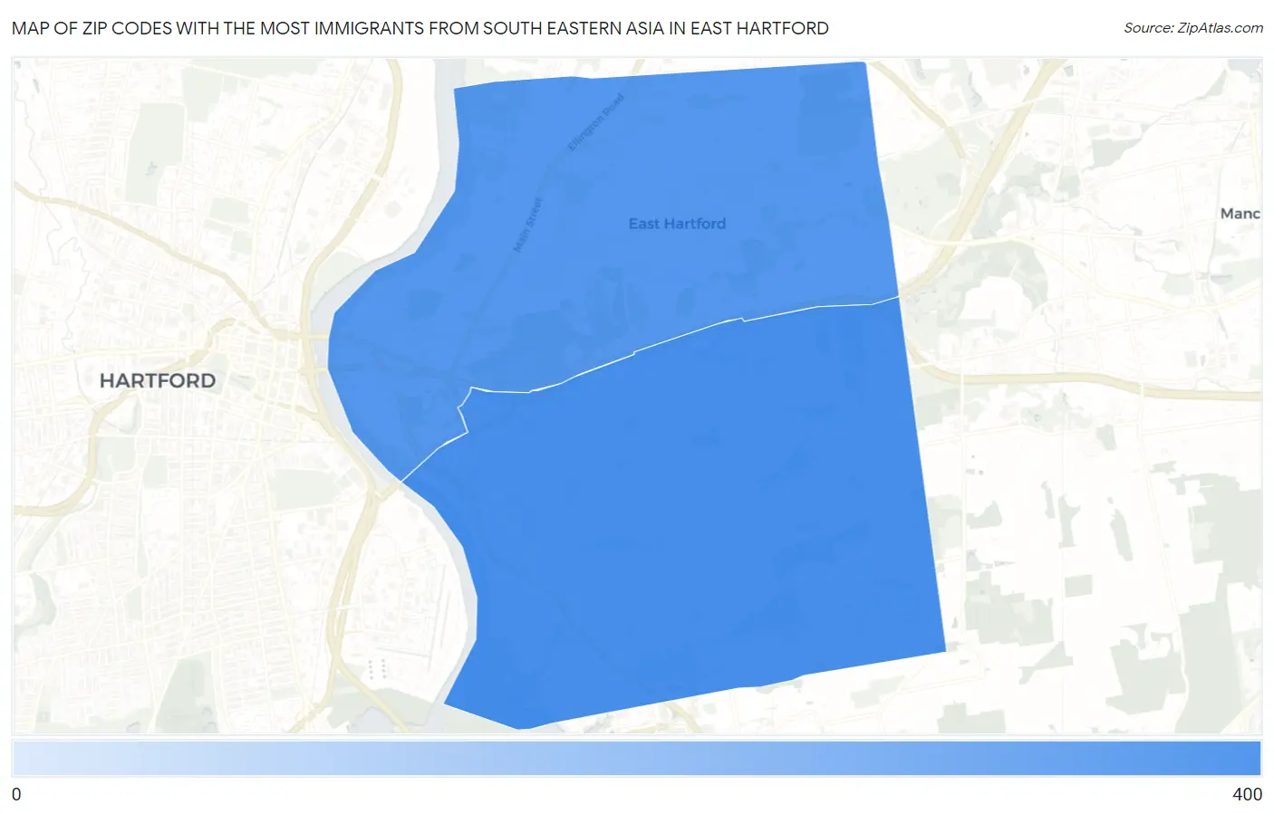 Zip Codes with the Most Immigrants from South Eastern Asia in East Hartford Map