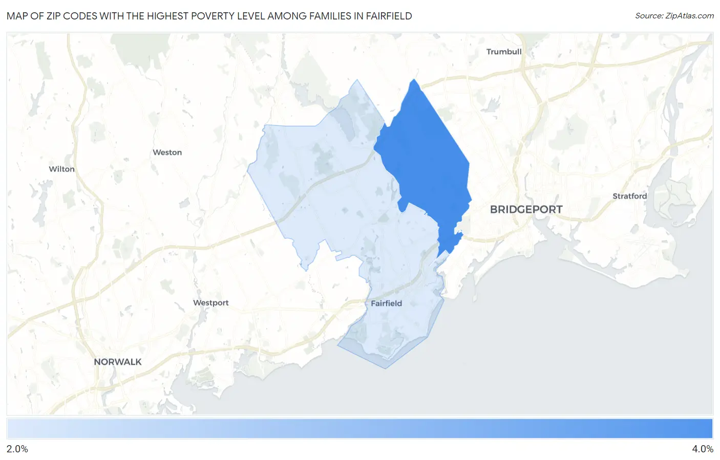 Zip Codes with the Highest Poverty Level Among Families in Fairfield Map
