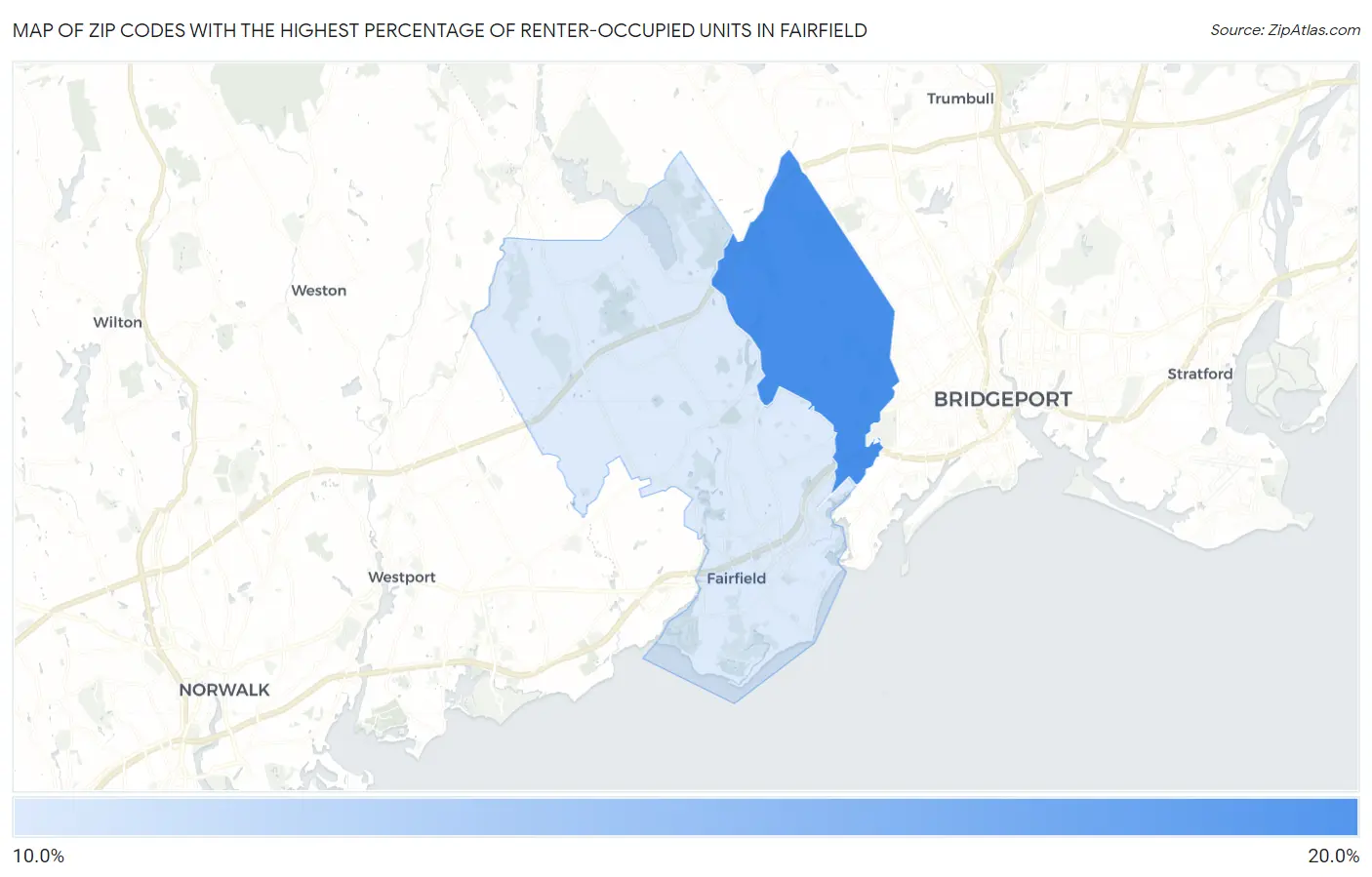 Zip Codes with the Highest Percentage of Renter-Occupied Units in Fairfield Map