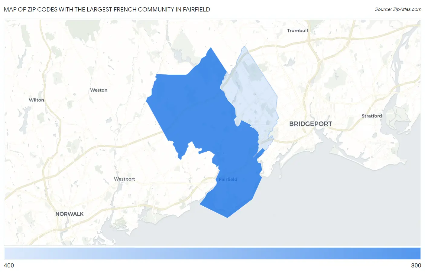 Zip Codes with the Largest French Community in Fairfield Map