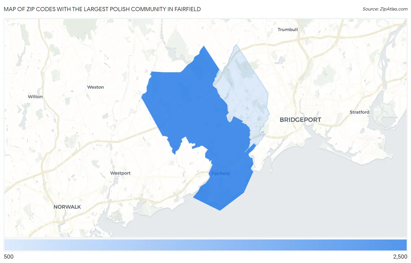 Zip Codes with the Largest Polish Community in Fairfield Map