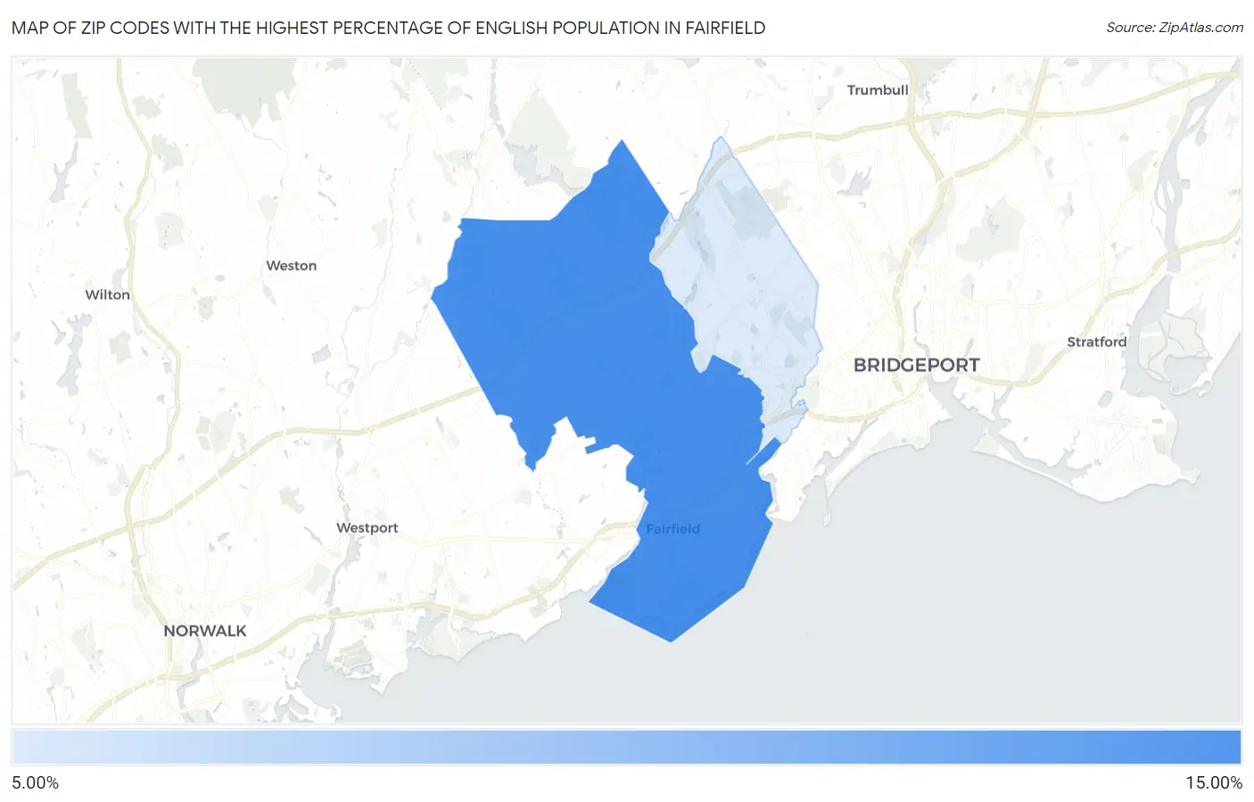 Zip Codes with the Highest Percentage of English Population in Fairfield Map