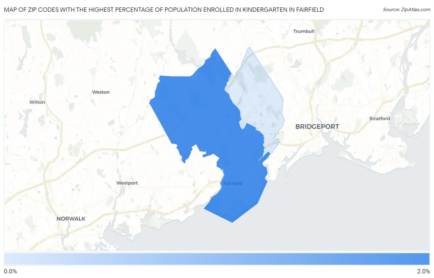 Zip Codes with the Highest Percentage of Population Enrolled in Kindergarten in Fairfield Map