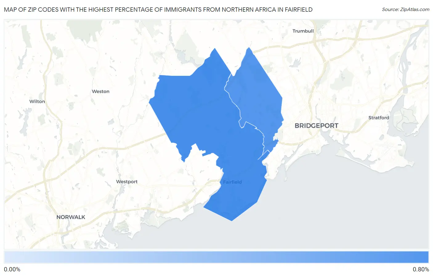 Zip Codes with the Highest Percentage of Immigrants from Northern Africa in Fairfield Map