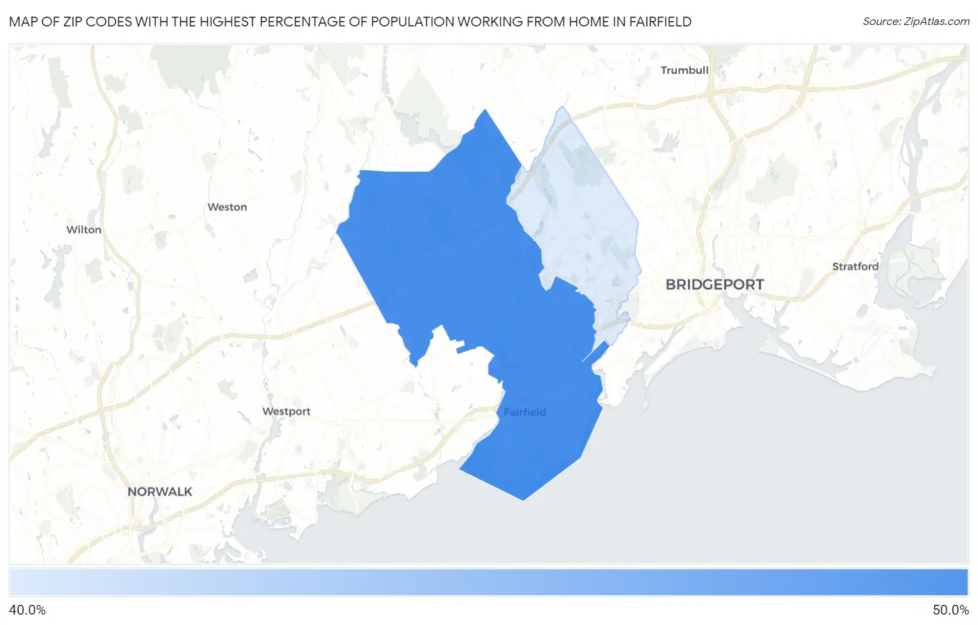 Zip Codes with the Highest Percentage of Population Working from Home in Fairfield Map