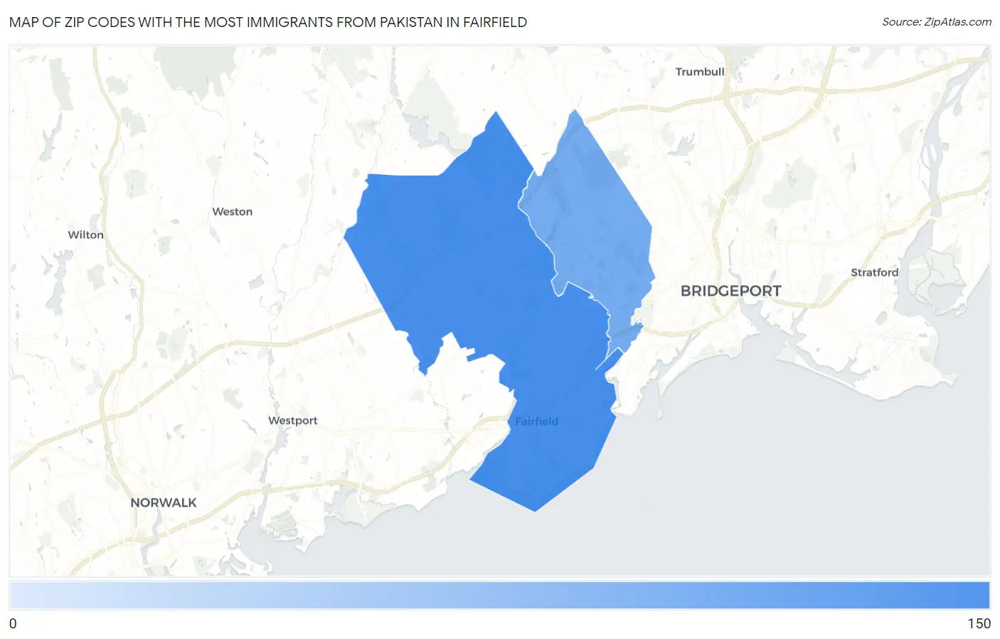 Zip Codes with the Most Immigrants from Pakistan in Fairfield Map