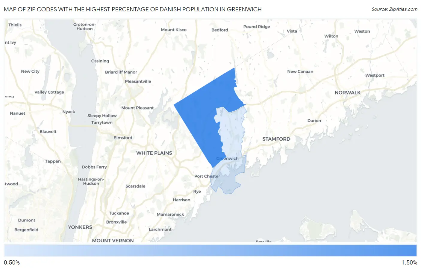 Zip Codes with the Highest Percentage of Danish Population in Greenwich Map