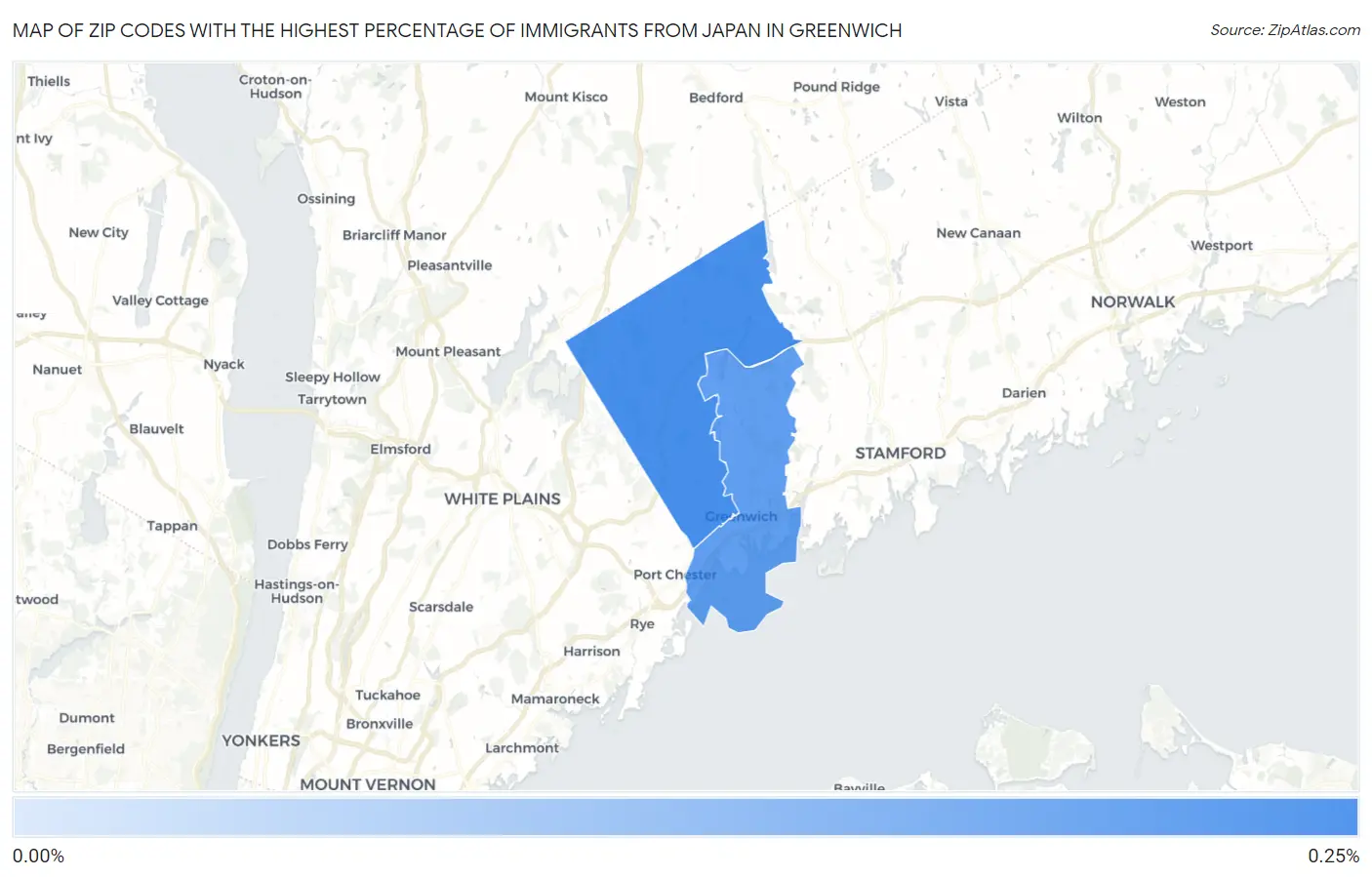 Zip Codes with the Highest Percentage of Immigrants from Japan in Greenwich Map