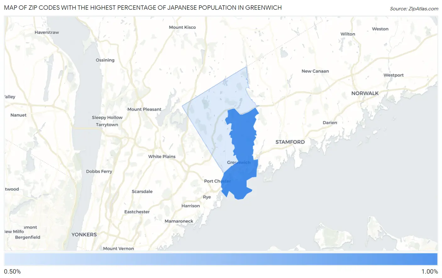 Zip Codes with the Highest Percentage of Japanese Population in Greenwich Map