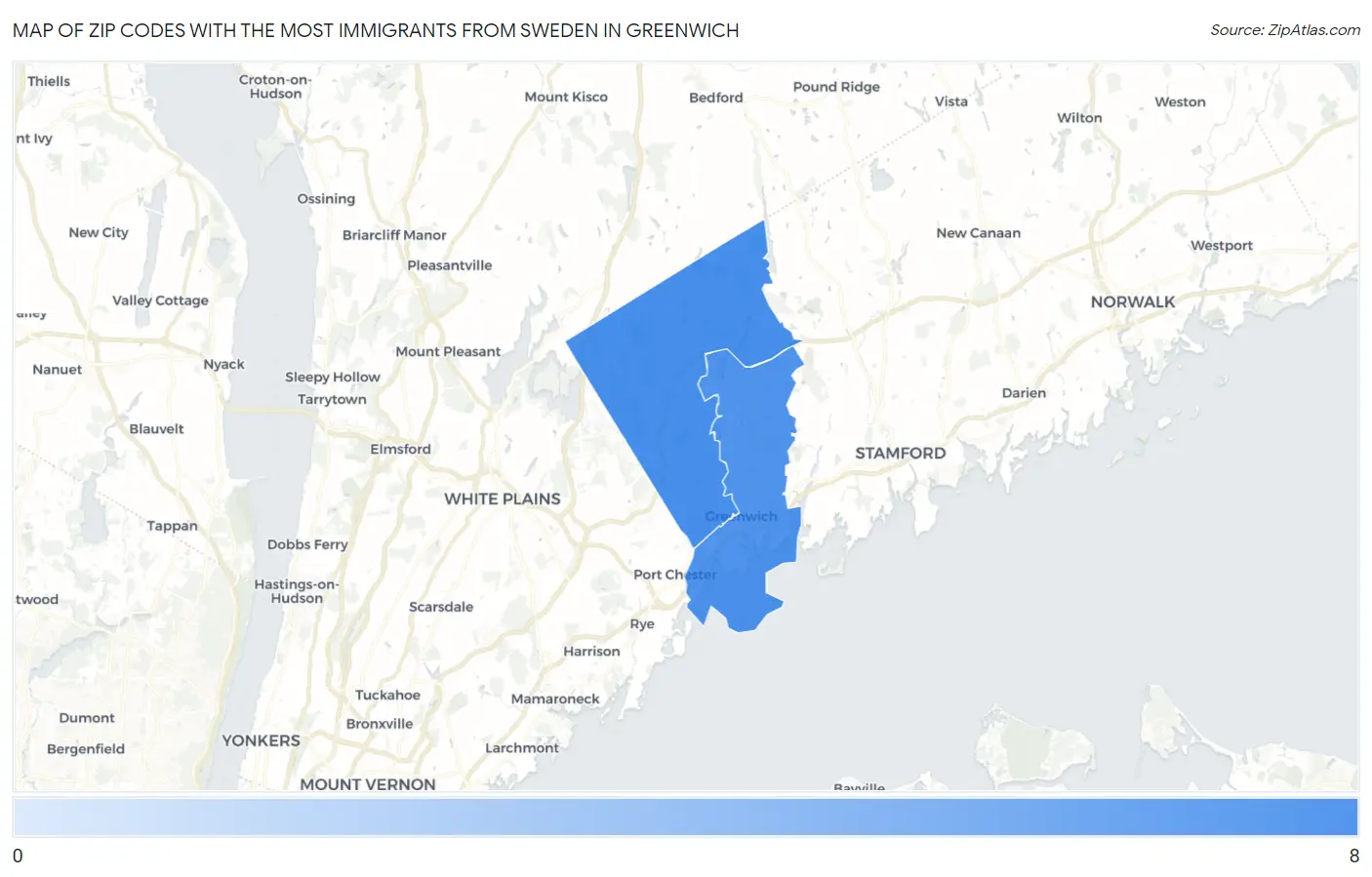 Zip Codes with the Most Immigrants from Sweden in Greenwich Map