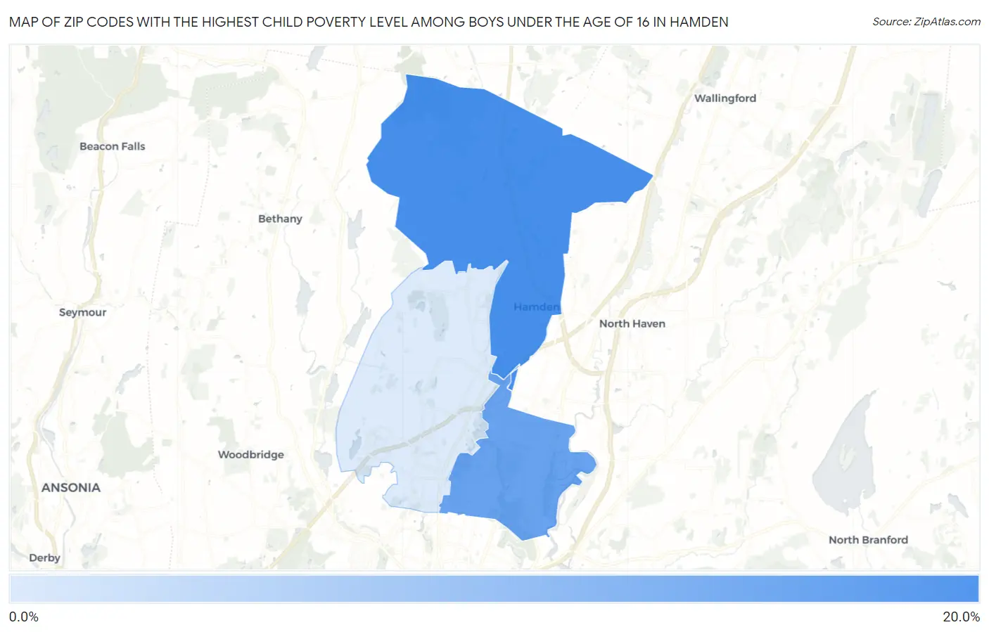 Zip Codes with the Highest Child Poverty Level Among Boys Under the Age of 16 in Hamden Map