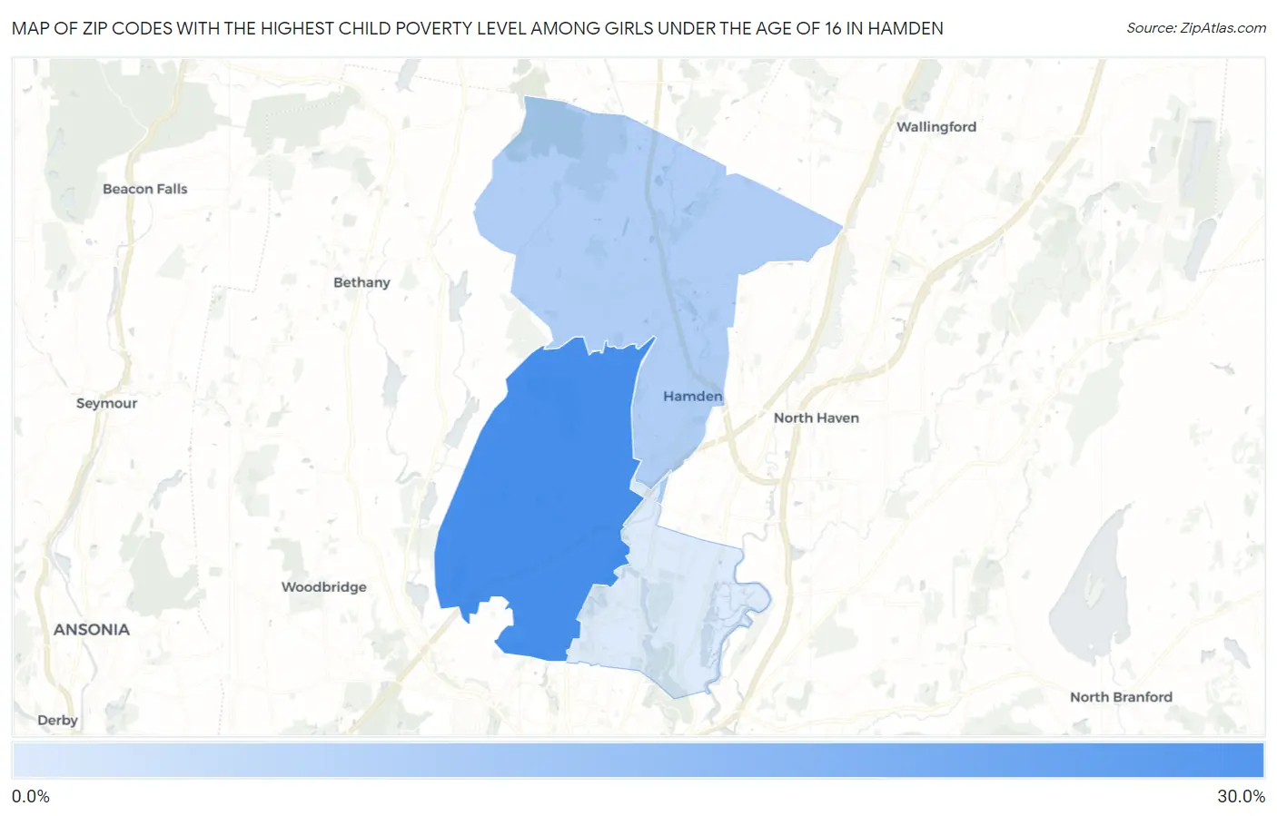 Zip Codes with the Highest Child Poverty Level Among Girls Under the Age of 16 in Hamden Map