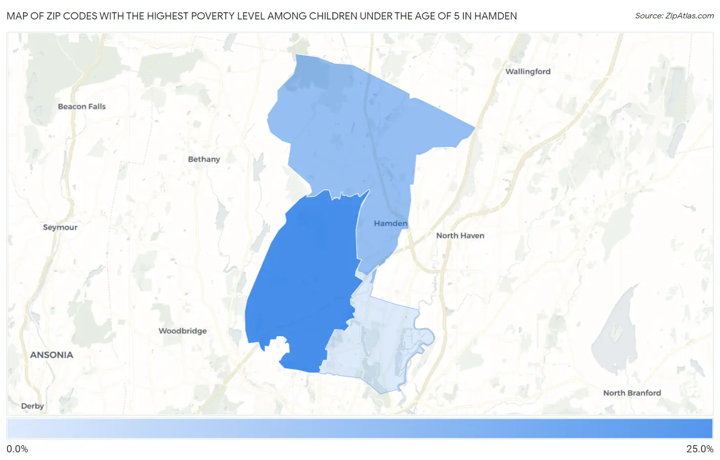 Zip Codes with the Highest Poverty Level Among Children Under the Age of 5 in Hamden Map
