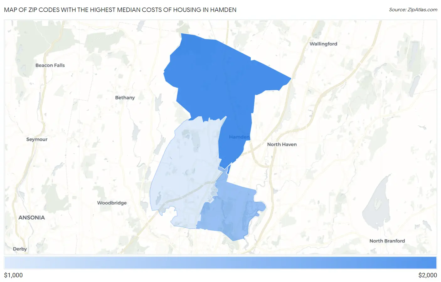 Zip Codes with the Highest Median Costs of Housing in Hamden Map