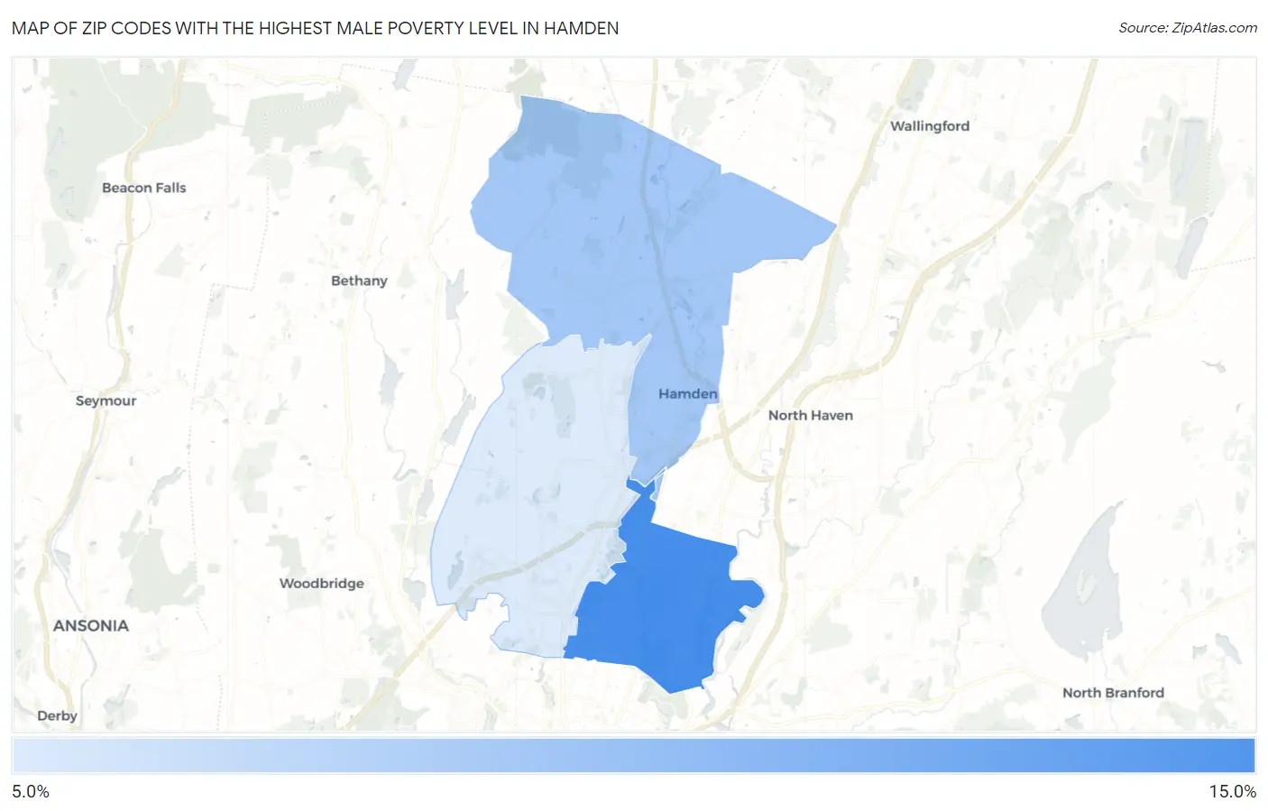 Zip Codes with the Highest Male Poverty Level in Hamden Map