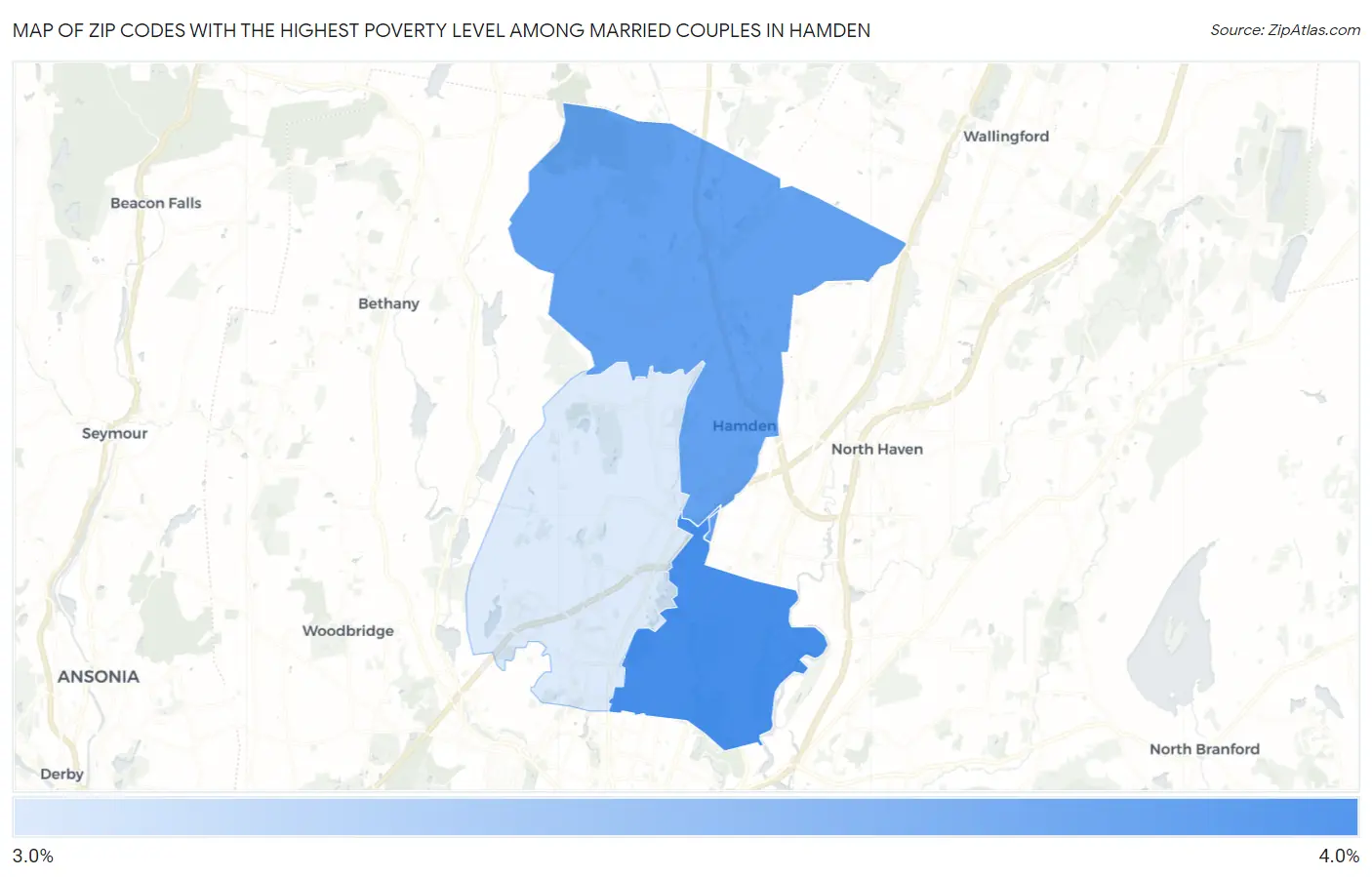 Zip Codes with the Highest Poverty Level Among Married Couples in Hamden Map