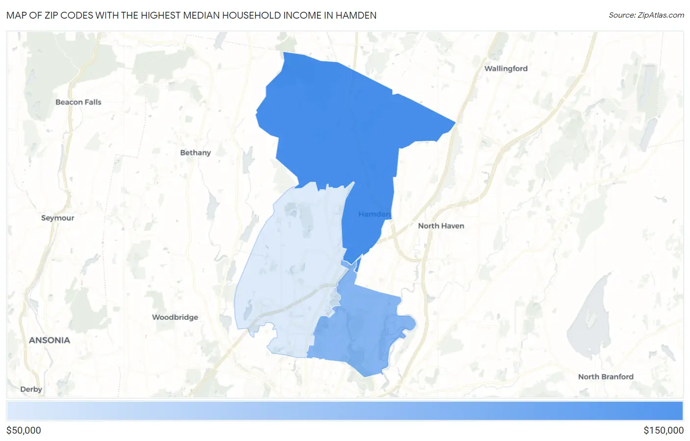 Zip Codes with the Highest Median Household Income in Hamden Map