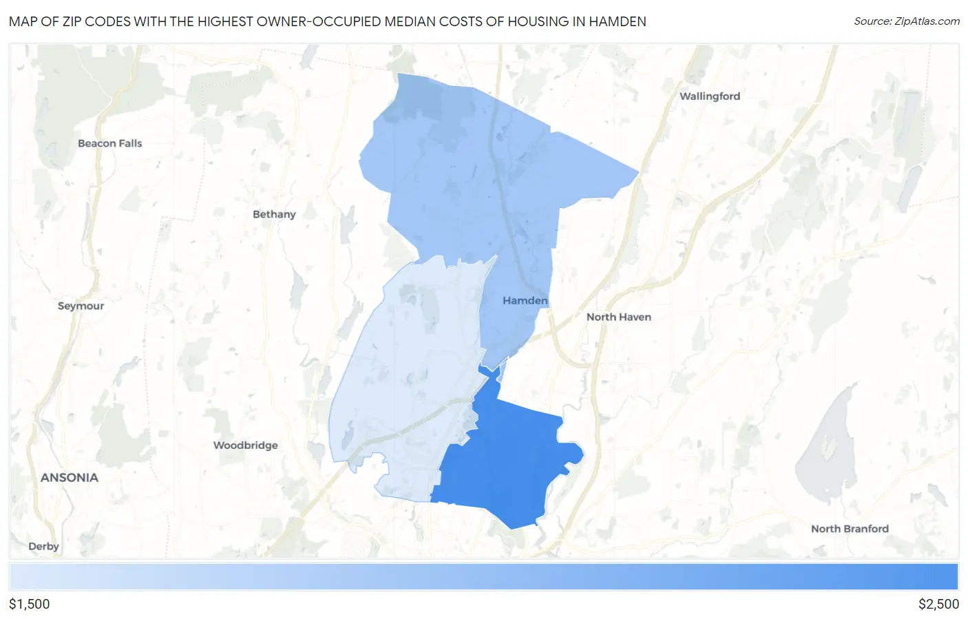 Zip Codes with the Highest Owner-Occupied Median Costs of Housing in Hamden Map