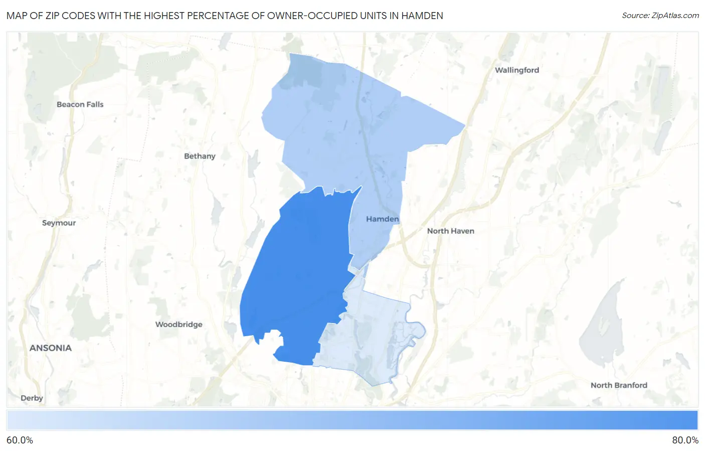 Zip Codes with the Highest Percentage of Owner-Occupied Units in Hamden Map