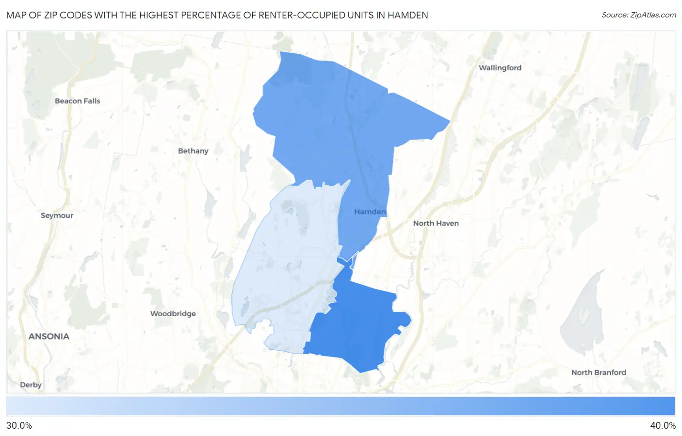 Zip Codes with the Highest Percentage of Renter-Occupied Units in Hamden Map