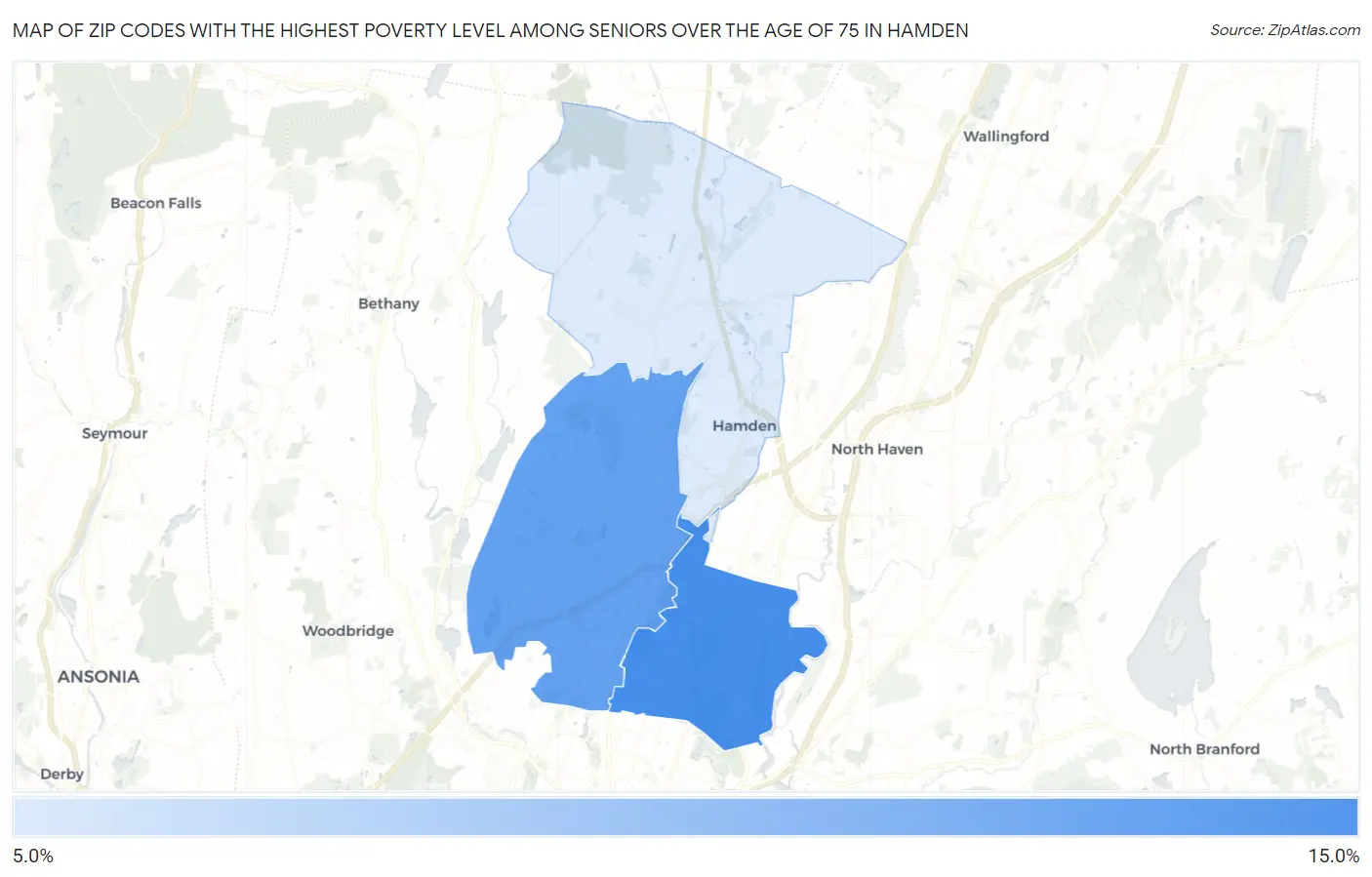 Zip Codes with the Highest Poverty Level Among Seniors Over the Age of 75 in Hamden Map