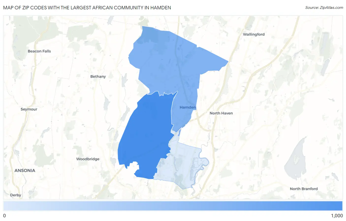 Zip Codes with the Largest African Community in Hamden Map