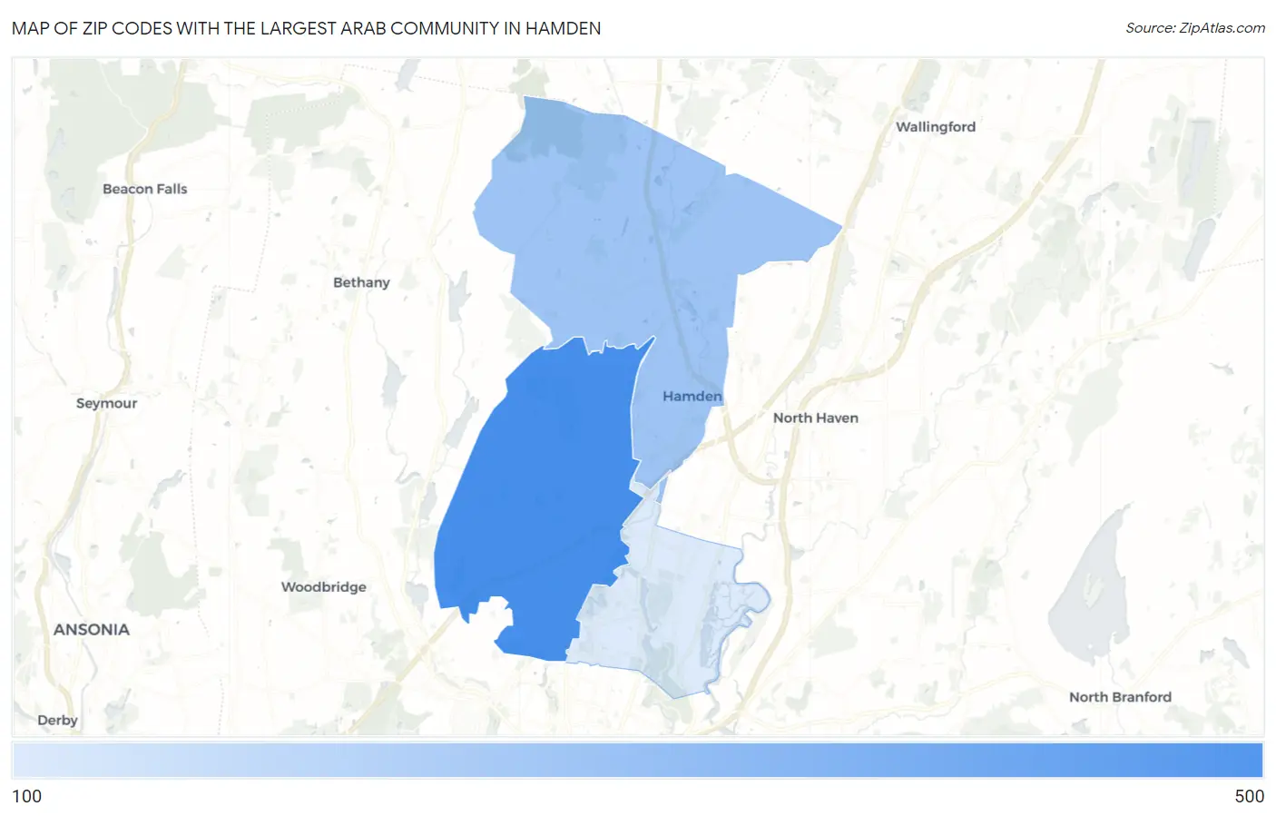 Zip Codes with the Largest Arab Community in Hamden Map