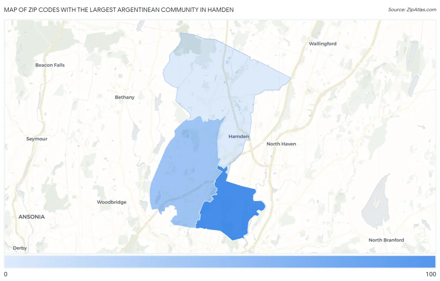 Zip Codes with the Largest Argentinean Community in Hamden Map