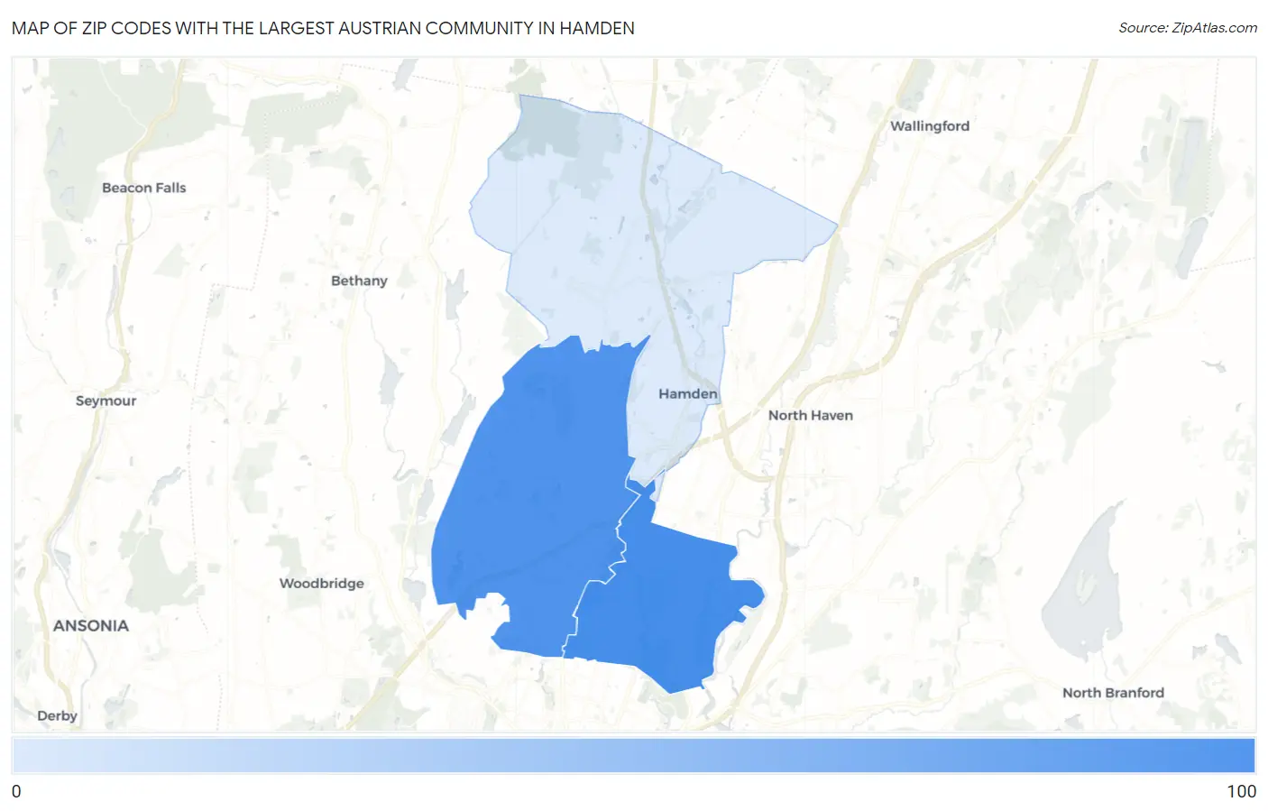 Zip Codes with the Largest Austrian Community in Hamden Map