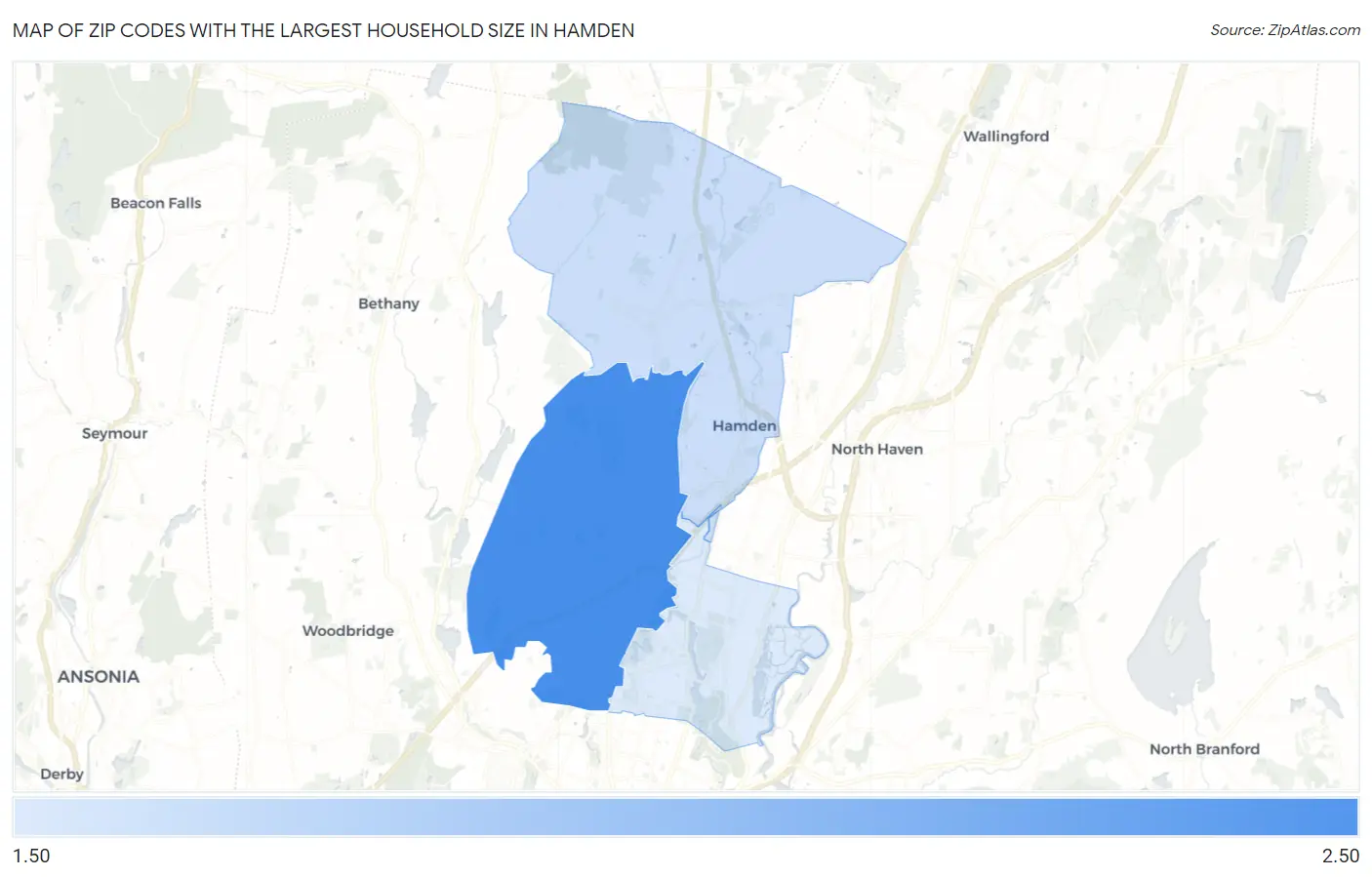 Zip Codes with the Largest Household Size in Hamden Map