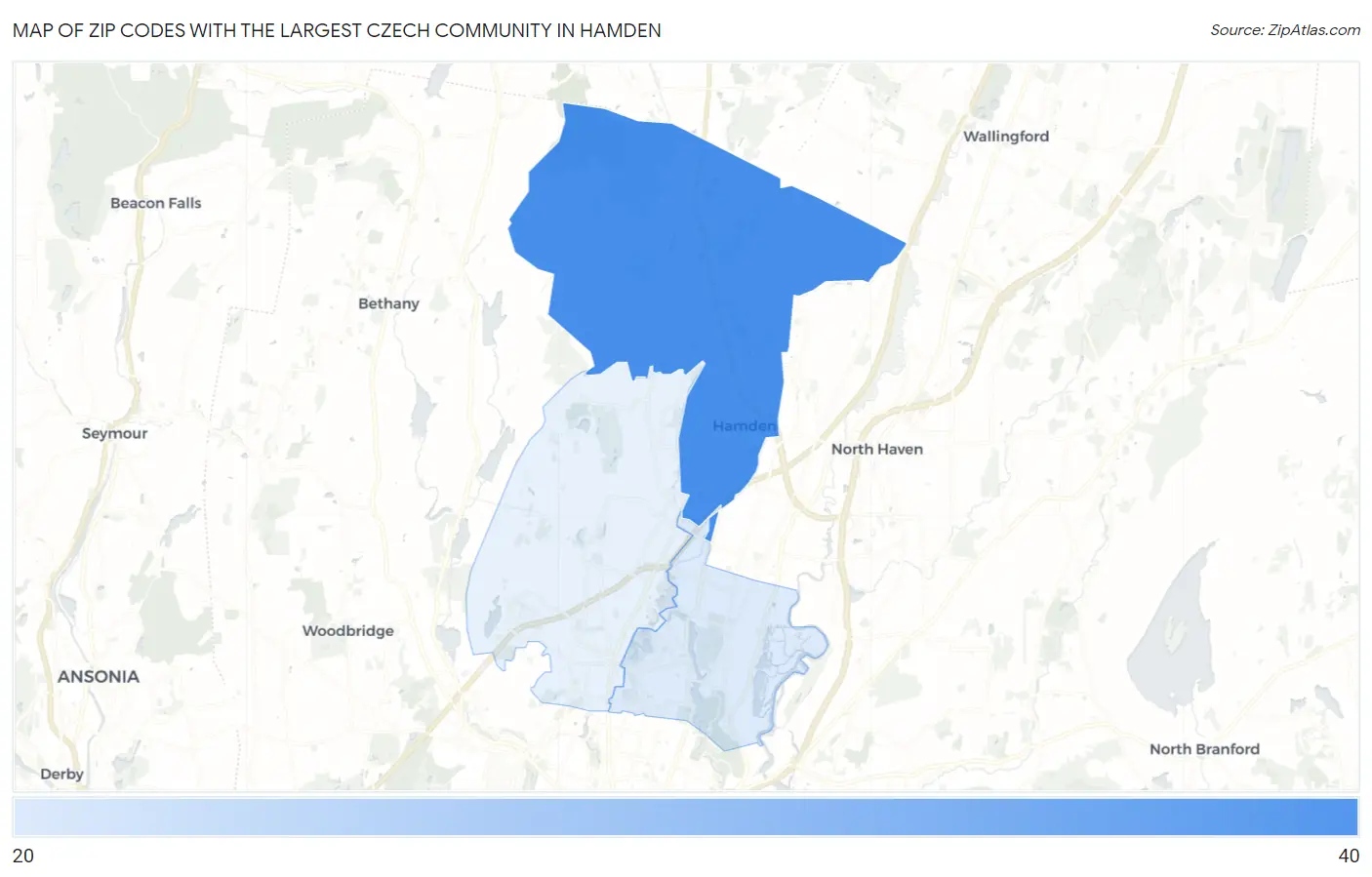 Zip Codes with the Largest Czech Community in Hamden Map