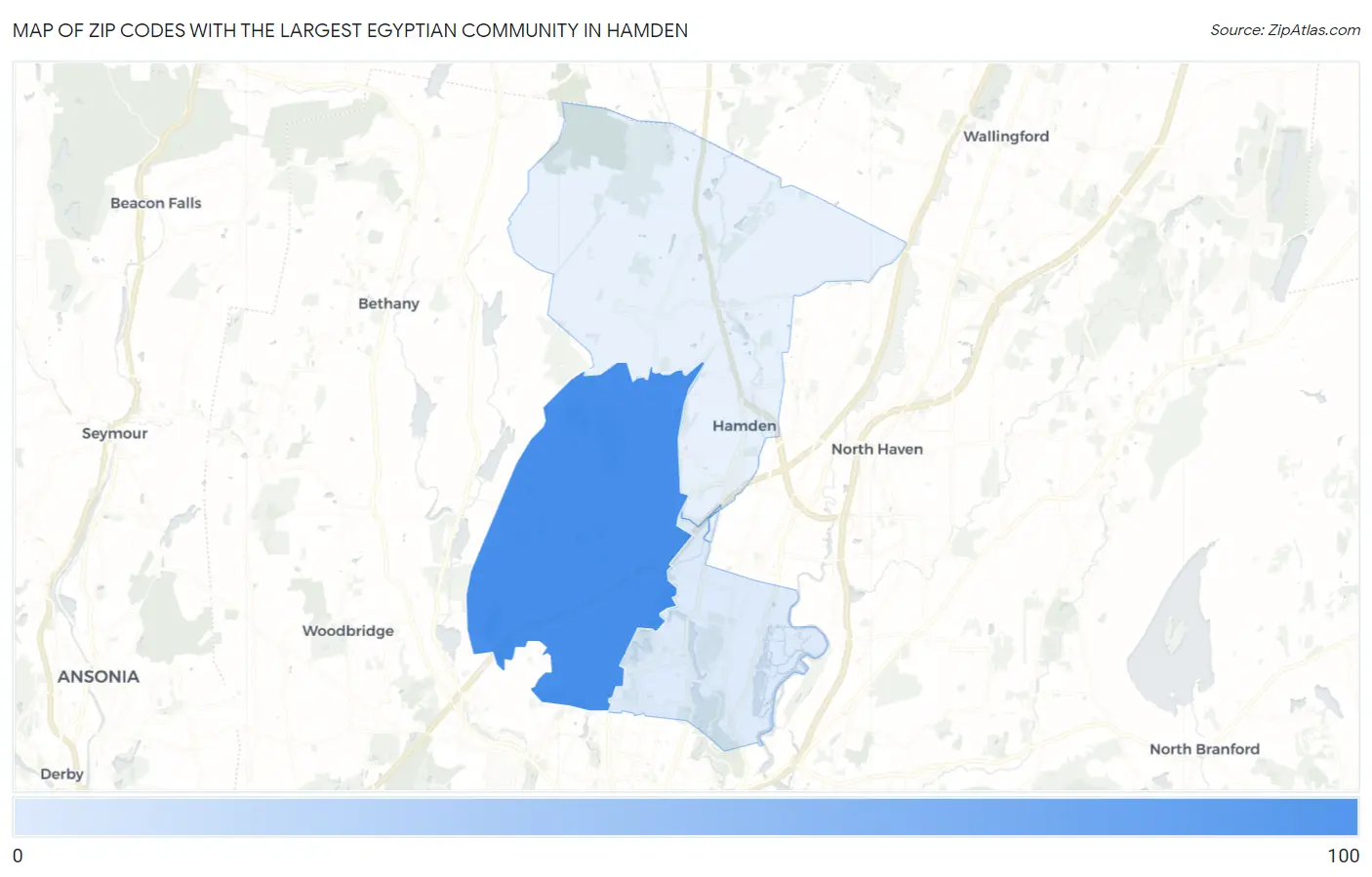 Zip Codes with the Largest Egyptian Community in Hamden Map