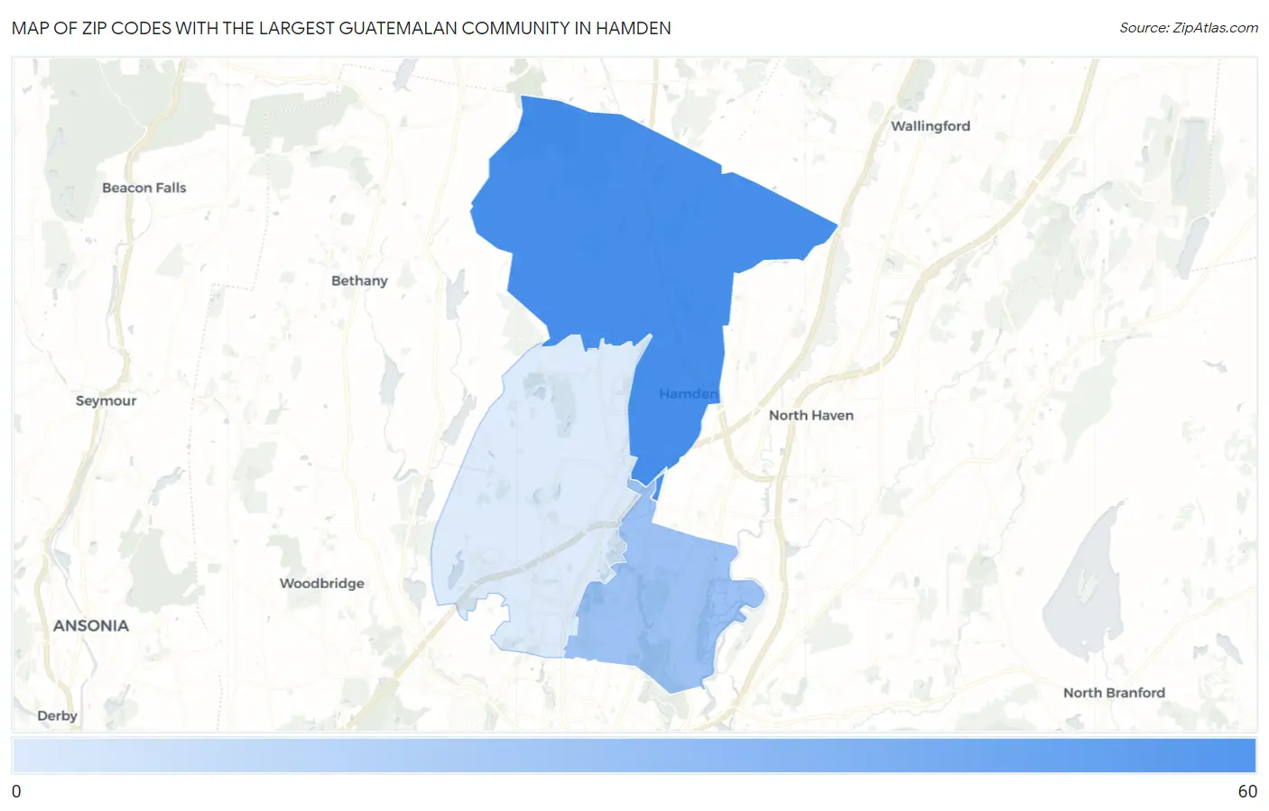 Zip Codes with the Largest Guatemalan Community in Hamden Map