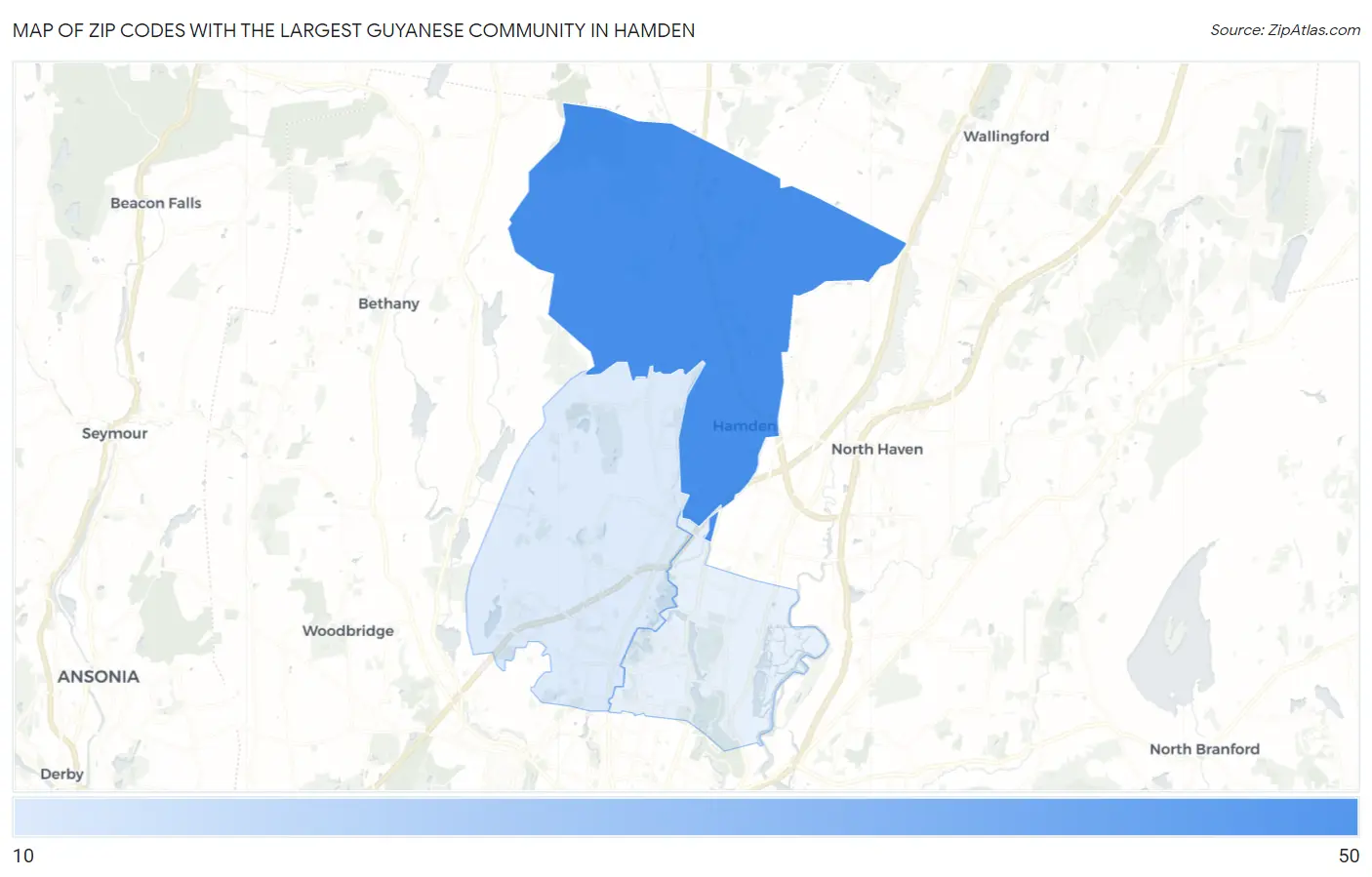 Zip Codes with the Largest Guyanese Community in Hamden Map