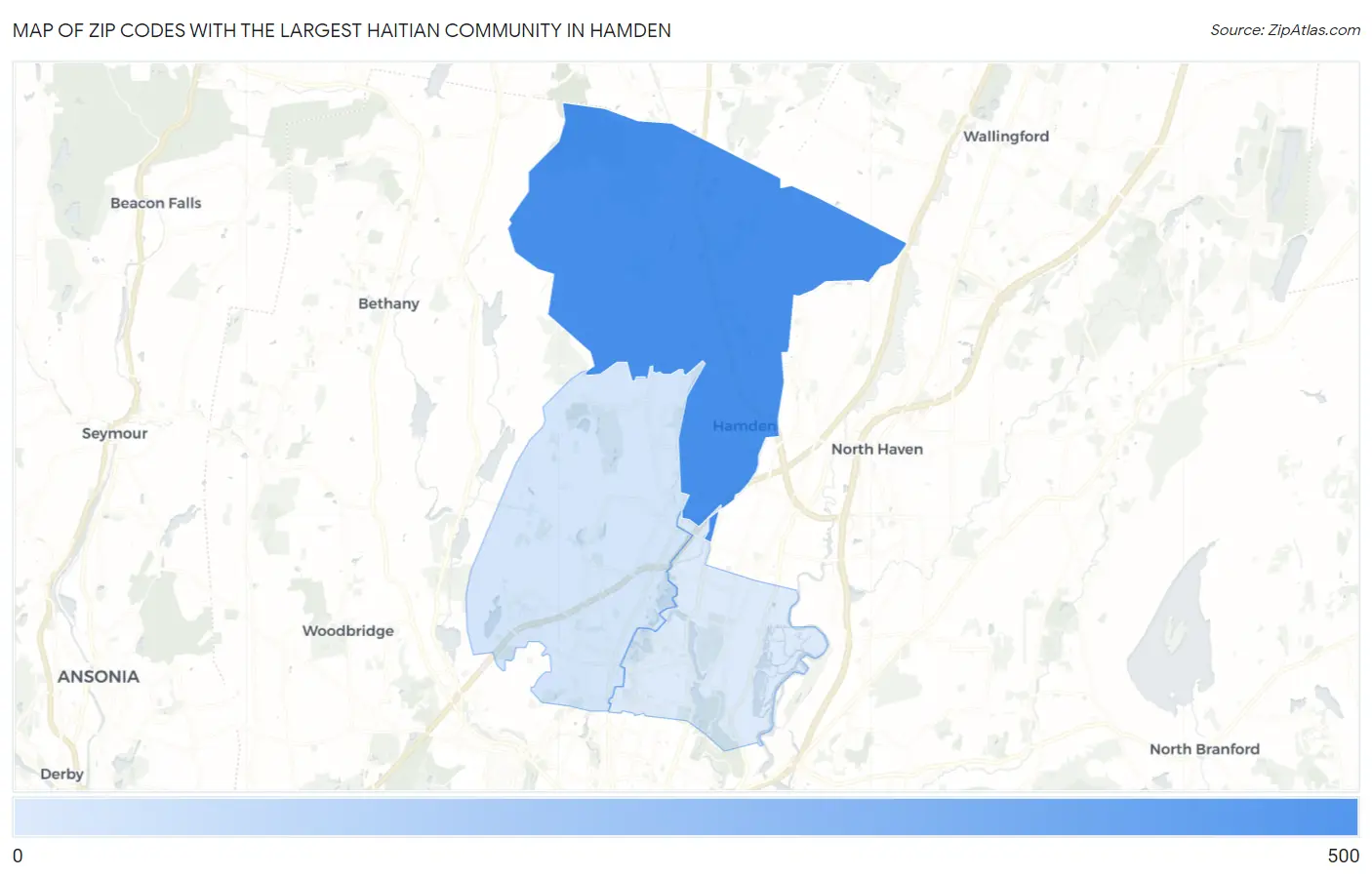 Zip Codes with the Largest Haitian Community in Hamden Map